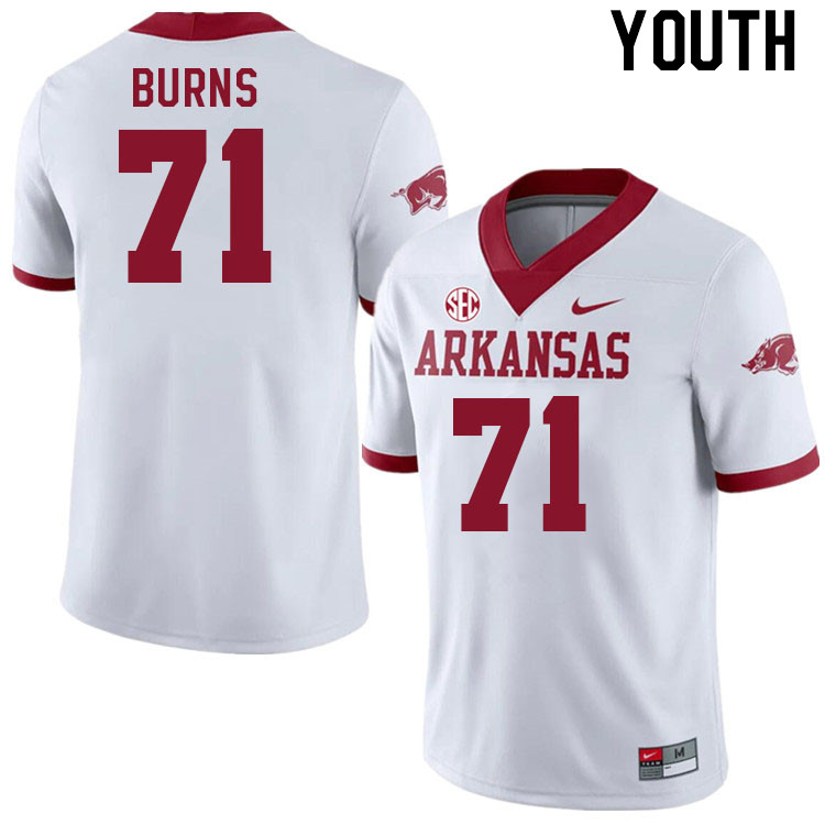 Youth #71 Brock Burns Arkansas Razorback College Football Jerseys Stitched Sale-Alternate White